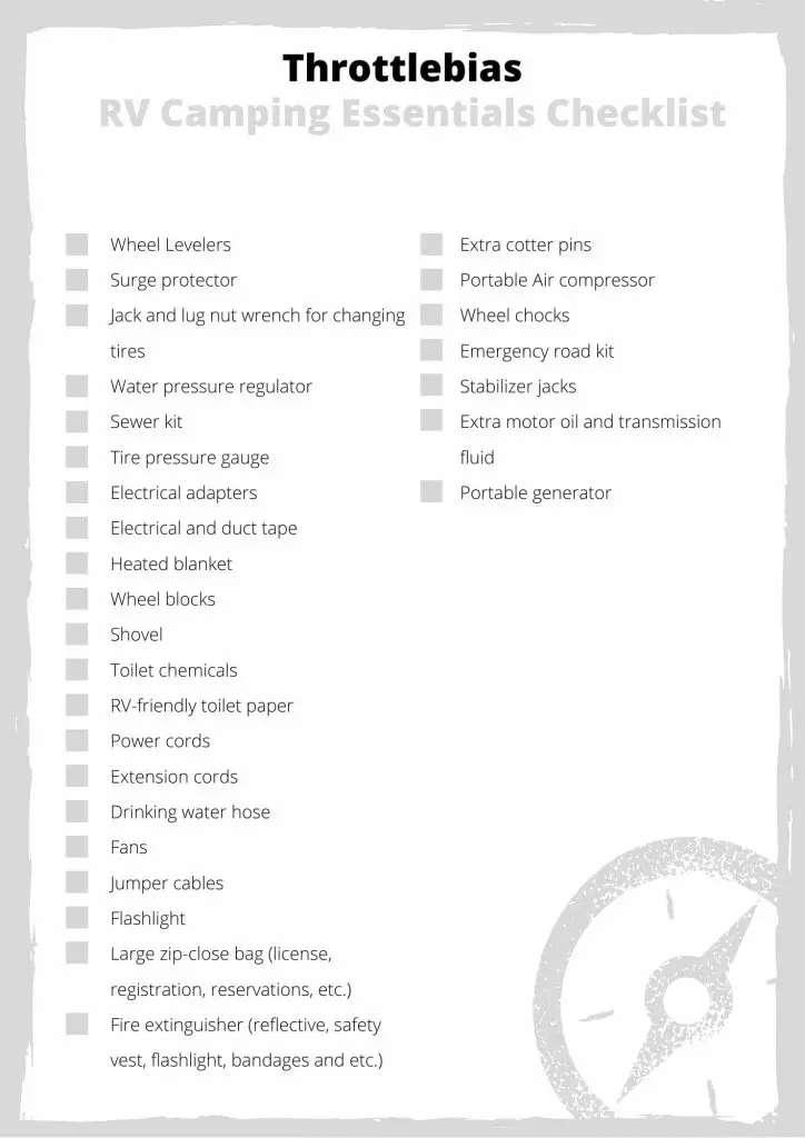 Camper checklist for essential items