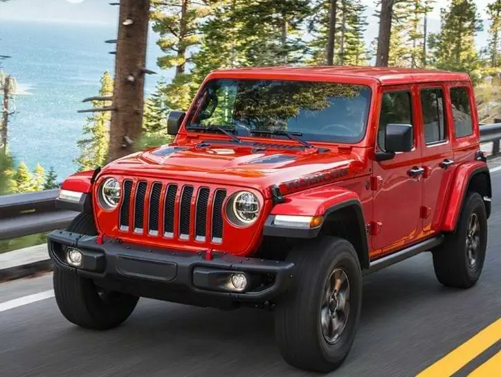 Jeep Wrangler in red color